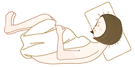 横向きに寝て背中から麻酔をする時の姿勢のイラスト